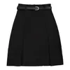 Saia midi versátil de cor sólida com design clássico, corte em A, com cinto para mulheres, saia midi simples e elegante para o dia a dia