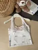 Chaleco para Mujer Estilo BM Encaje Floral Lazo con Almohadilla en el Pecho Halter Camisola Dulce Adelgazante Estilo Americano Top