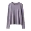 Camiseta de Punto de Seda y Lino con Cuello Redondo y Mangas Largas para Mujer, Corte de Hombro Regular, Top Interior Holgado y Amigable con la Piel, Tejido de Lino Tencel