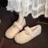 Sapatos fofos redondos estilo fada, sem cadarço, para mulheres, outono/inverno 2026, sapatos quentes de algodão para uso externo, com sola plana, para gestantes