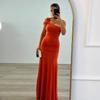 Amazon 2025 Verão Nova Moda Vestido Sexy Justo com Decote Assimétrico, Fenda, Cor Sólida, Franzido, Sem Mangas Longo