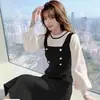 Vestido de punto estilo francés para mujer, nuevo modelo otoño 2026, entallado en la cintura, adelgazante, petite, imitación de dos piezas, vestido suéter de longitud media