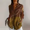 2024 Nuevo Otoño Transfronterizo Patrón Estampado Colorblock 3D Camisa Casual Holgada para Mujer Europea y Americana Top con Botones