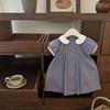 ¡Crema Disfraz Casero Especial Azul y Gris! Vestido de Princesa de Moda para Bebé Niña de Marca Grande Estilo Universitario con Cuello de Muñeca Cruzado Doble Versión A
