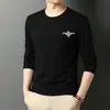 Fabricante Personalizado Atacado Tops Masculinos Simples Estampados de Gola Redonda para Primavera e Outono, Camisetas Versáteis Casuais e Confortáveis de Manga Longa
