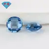 Gema Huagang Redonda 108 # Espinela Azul Claro Doble Cara de Tortuga Piedra Suelta, Cara Cuadriculada Espinela Sintética Azul Claro Gema