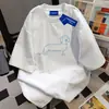 Camiseta Manga Curta Estilo Linha Minimalista Estampa de Cachorro Estilo Casal para Mulheres Verão 2026 Casual Americano Estilo Ins Top 100% Algodão para Homens