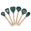 Juego de Utensilios de Cocina de Silicona con Mango de Madera, Espátula y Cucharón para Sopa, Herramientas de Cocina Especiales para Ollas Antiadherentes