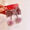 Otoño e Invierno Coreanos Lazo de Terciopelo Bola de Pelo Pasador Dulce Princesa Tocado Pasador Niños Clip para Cabello Roto Tocado