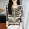 Cárdigan de Punto Estilo Fair Isle Retro para Mujer Chaqueta Corta de Jacquard Rayado Suéter Suelto Adelgazante con Botones