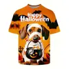 Camiseta de Hombre Happy Halloween con Impresión Digital 3D Patrón de Animal Perro Calabaza Manga Corta Top Camiseta Oversize para Hombre