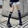 Calcetines de Dos Rayas al por Mayor para Mujer, Lindos Calcetines de Rodilla de Estilo Universitario de Media Caña de Moda Negros para Pantorrilla