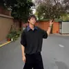 Camisa Polo falsa de duas peças com meio zíper, manga curta, marca da moda de verão para casais, design de tricô, camiseta masculina com gola de lapela