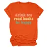 Beber té leer libros Amazon eBay sitio independiente camiseta casual cómoda para mujer cuello redondo manga corta