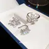 Estilo Coreano Flor de Pedrería Perla Clip de Oreja Anillo Set de Joyería para Mano Exquisito Lujo Ligero Sensación de Alta Gama Súper Hermoso Accesorios Versátiles