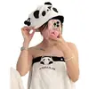 Traje de toalla de terciopelo de coral de panda, toalla de baño, sombrero lindo de dibujos animados para secar el pelo, falda de baño absorbente, engrosado, juego de tres piezas