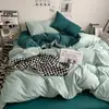 Juego de Cuatro Piezas de Algodón Lavable Suave Súper Suave Color Liso para Dormir Ropa de Cama Juego de Tres Piezas para Dormitorio de Estudiantes Sábana Ajustable Sábana Plana Funda Nórdica Venta al por Mayor