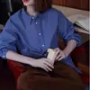 Camisa a cuadros azul para mujer, otoño, corte holgado, estilo retro y casual, camisa de manga larga, versátil y casual, top estilo preppy