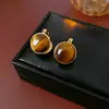 Pendientes Geométricos Vintage de Ojo de Tigre para Mujer, Pendientes de Botón Retro Melad Otoño/Invierno, Pendientes de Nicho de Alta Gama