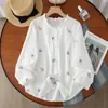 Colección Otoño 2026 Estilo Étnico Retro Bordado Suave Doble Capa Gasa de Algodón Camisa de Manga Larga Top Adelgazante para Mujer