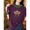 Camiseta de Manga Corta con Cuello Redondo y Bloques de Color de Marca de Moda para Mujer, Informal Adelgazante, Elegante y Rejuvenecedora Camiseta Básica, Top de Algodón Puro, Verano 2026