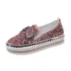 Zapatos de mujer talla grande 2025 primavera nuevo estilo slip-on suela gruesa casuales con lazo de diamantes de imitación estilo coreano zapatos de estudiante