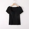Nova Blusa Feminina de Verão com Gola Quadrada e Bojo Embutido, Top Base de Manga Curta Integrado com Bojo Integrado e Meias Mangas