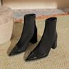 Botas Populares Retro, Botas de Moda Otoño e Invierno, Botines de Punta Fina con Tacón Grueso a Media Pantorrilla, Combinación de Colores, Botines de Lujo Modernos y Accesibles para Mujer