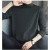 Camiseta Masculina de Manga Longa com Gola Alta para Primavera e Outono Cor Sólida Base Personalizada Design de Moda Tendência Estilo Hong Kong Top