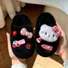 Pantuflas de algodón para niñas, pantuflas de interior antideslizantes para niños de otoño e invierno, diseño lindo de gato, cálidas, adecuadas para que las usen juntas niñas y padres.