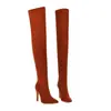 Botas largas europeas y americanas transfronterizas para mujer con plataforma impermeable, tacón ultralto, tacón fino, punta redonda, color liso, ligeras, elásticas hasta la rodilla para otoño e invierno