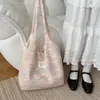 310273 Bolsa Tote Fofa Peluda de Outono e Inverno Grande Capacidade Bolsa para Livros de Estudante Bolsa de Lona para Ombro Único para Mulheres