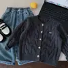 Cardigan Vintage de Tricô com Tranças Bangcheng para Meninos e Meninas, com Bordado de Laço Pequeno, Gola Redonda, Suéter Casaco Macio
