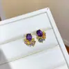 Aretes y collar de plata bañada en oro real de 18k con aguja de plata y circonita ovalada, accesorio de moda de alta gama de lujo ligero de nicho