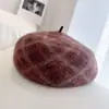 Sombrero de Artista de Mezcla de Lana y Pelo de Conejo Angora Boina de Tejido Jacquard Japonés Cuadros Sombrero de Punto Retro para Mujer Otoño e Invierno