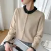 Chaqueta de Cachemir con Cuello de Encaje Punto de Estilo Francés Nuevo Punto de Hongo Botón de Perla Cárdigan Otoño e Invierno para Mujer