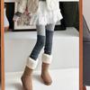 Calcetines de Lana Grises Gruesos de Punto Grueso para Otoño e Invierno, Estilo Han para Mujer, Hebilla de Concha Cosida a Mano, Calcetines Apilados con Lazo, Caña Alta