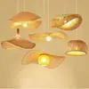 Lámpara Colgante Tejida de Bambú Estilo Japonés Única Creativa con Forma de Sombrero de Paja para Casa de Té, Hotel Interior, Restaurante, Sala de Estar, Accesorio de Iluminación para Vestíbulo