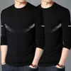 Camiseta masculina de manga longa, nova coleção primavera/outono 2026, base elástica, gola redonda, versátil e moderna