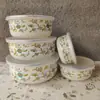 Esmalte Esmalte com Tampa Doméstico Conservação Fresca Salada Fruta Tigela Armazenamento Geladeira Empilhável Conjunto de 5 Peças Tigela de Arroz Tigela de Sopa