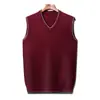 Colete de Lã Masculino para Outono e Inverno, Colete Tricotado sem Mangas com Decote V, Suéter Jacquard de Listras Verticais Grosso