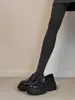Versão em Pele de Ovelha ~ Novos Mocassins Plataforma de Solado Grosso Slip-On para Mulheres 2025 Novos Sapatos Pequenos de Couro Britânicos com Bico Redondo