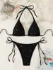 Nuevo Traje de Baño Europeo y Americano Triángulo Bolsa Amarre Tela Brillante de Lentejuelas Bikini Sexy Traje de Baño de Comercio Exterior LG307