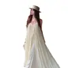 Vestido Largo de Verano para Vacaciones en la Costa, Estilo de Viaje, Tirantes Finos, Moderno, Puro y Dulce, Sexy con Espalda Descubierta y Diseño Hueco, Holgado