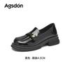 Mocassins Pretos Augusden para Mulheres 2026 Estilo Novo de Inverno com Forro de Pelúcia, Estilo Inspirado em Chanel, Mocassins Retro de Salto Grosso Slip-On