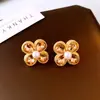 Brincos FlorZircônia Pérola Flor Dourado Champagne, Brincos de Luxo Leve de Alta Qualidade para Mulheres, Brincos Elegantes Retrô Versáteis