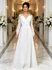 A346 Ropa de mujer de comercio exterior europeo y americano, elegante empalme de encaje blanco, nuevo modelo 2026, vestido de gasa de manga larga para bodas, banquetes y fiestas