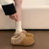 Pantuflas de Piel Gruesas Versátiles de Moda Retro para Mujer Invierno 2026 Uso Exterior Calientes Cómodas con Felpa Zapatos de Algodón Birkenstock