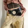 Cinturón Ancho Marrón Vintage con Remaches para Mujer, Cinturón de Cintura con Remaches Estilo Americano de Nicho, Cinturón de Cuero Resistente para Vestidos y Jeans