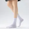 Calcetines de encaje para mujer, de color liso con volantes, estilo japonés, para todas las estaciones, casual, versátiles, hasta la mitad de la pantorrilla, calcetines JK, mocasines Mary Jane